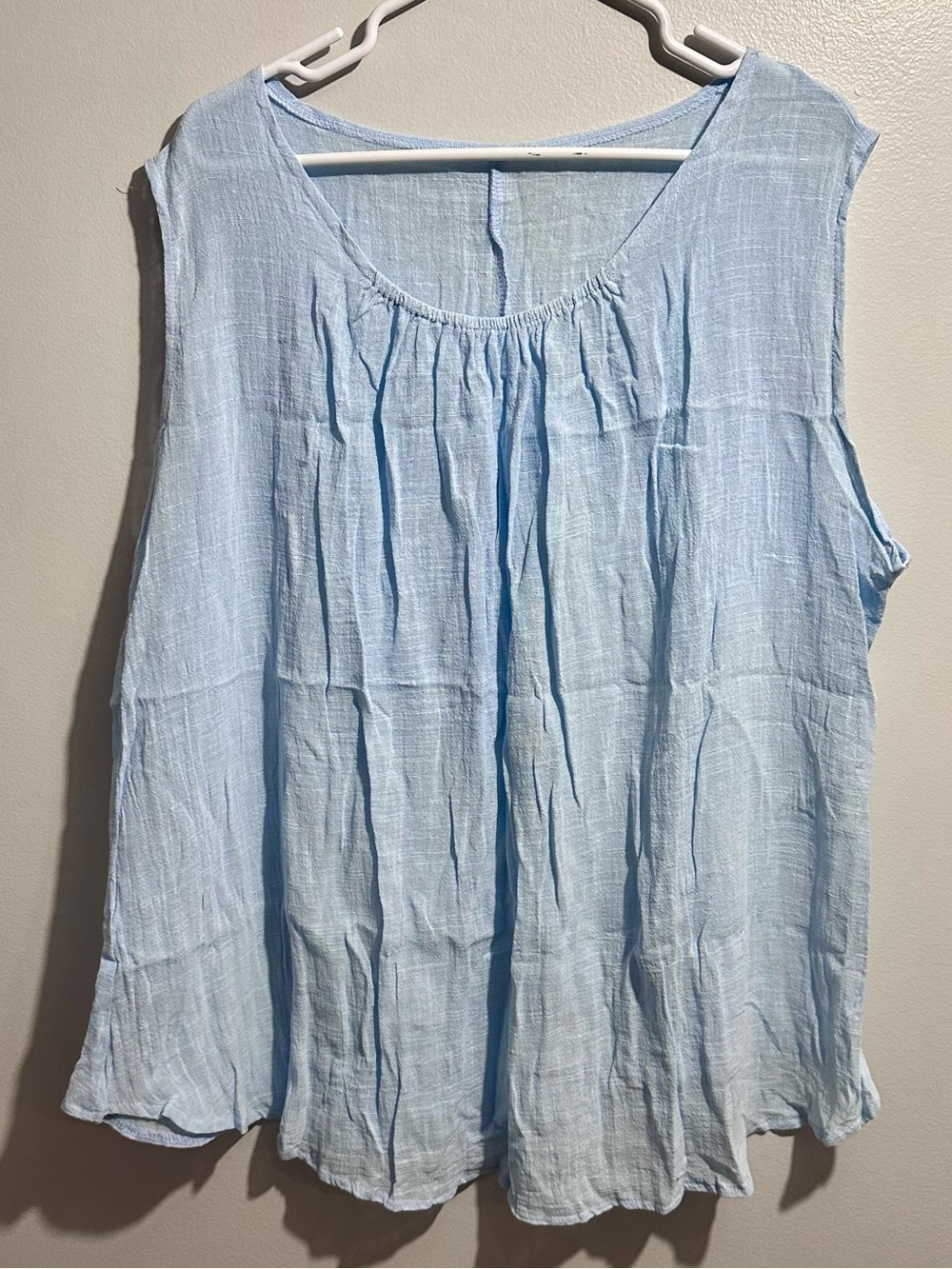 Sky Blue Sleeveless Gathered Neck Tank Top Size 5XL (1426)